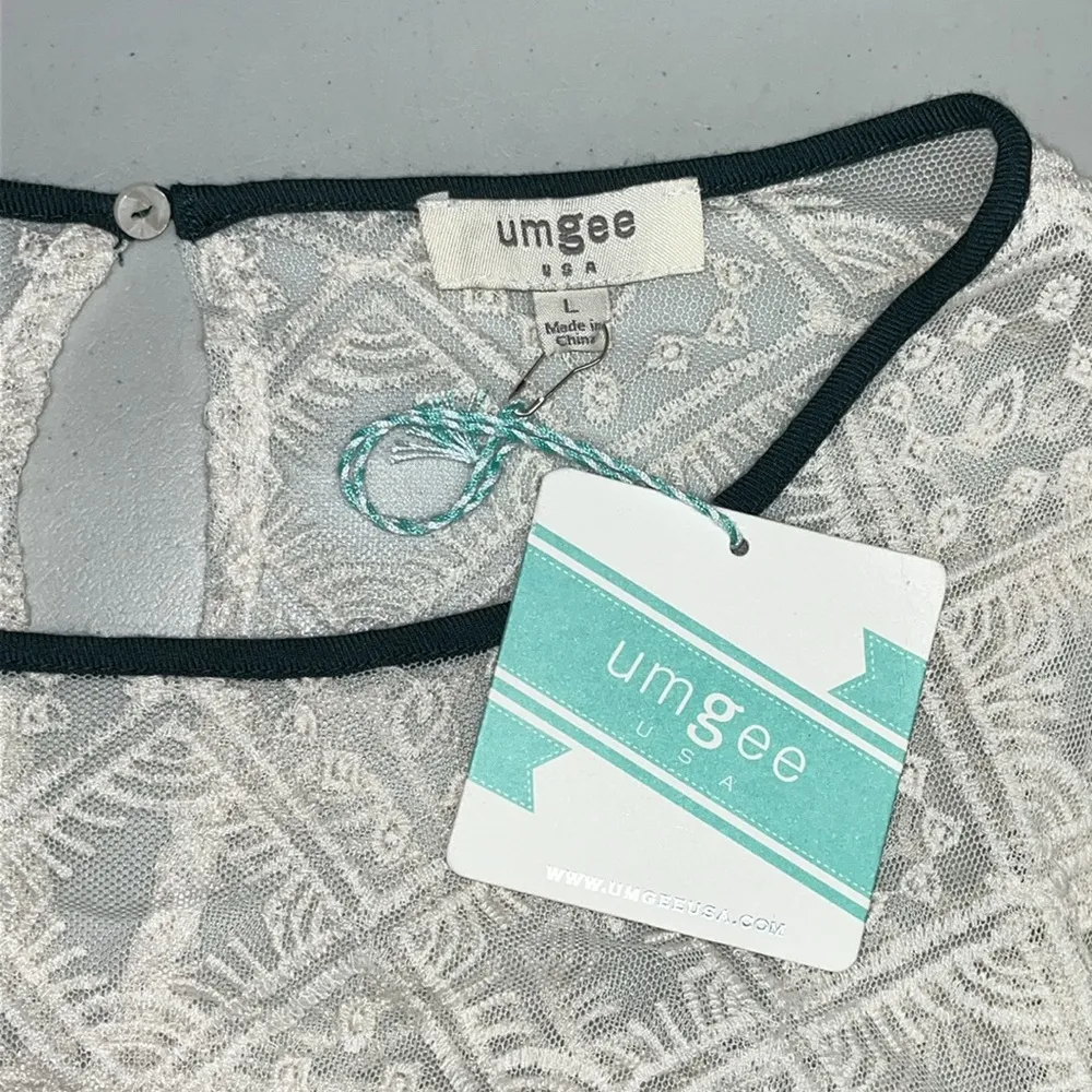 Umgee NWT Size L Green - Boho Crochet Lace Keyhole Peasant Swing Dress - Image 7