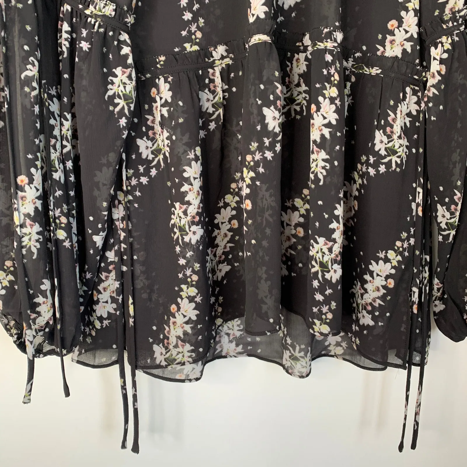 All Saints Eimar Cultivar Balloon Sleeve Sheer Floral Womens Top Size 4 Small - Image 5