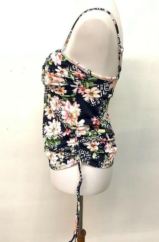 Swim Solutions Multicolor Floral Twist Bra Tankini Top Swimsuit Size 8 - Image 2