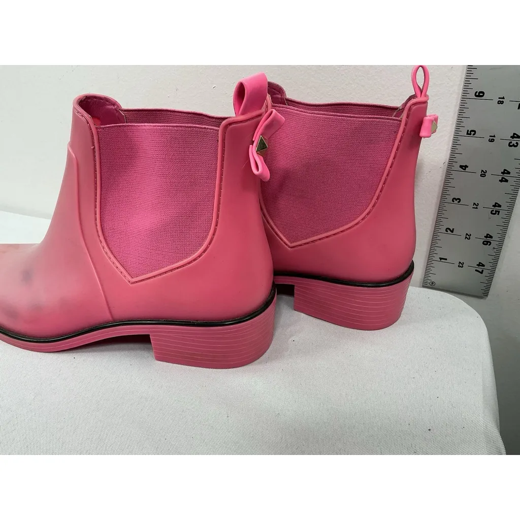 Womans Kate Spade Slipon Ankle Rainboots 8 Pink Elastic Ankle - Image 4