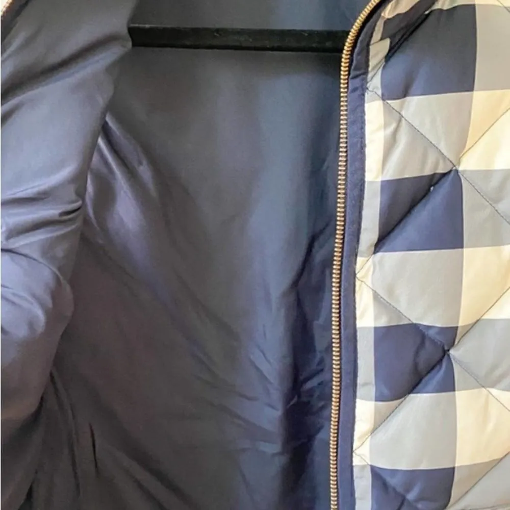 J. Crew Excursion Quilted Down Vest Navy Cream Plaid Size XS preppy 138.00 MSRP - Image 3