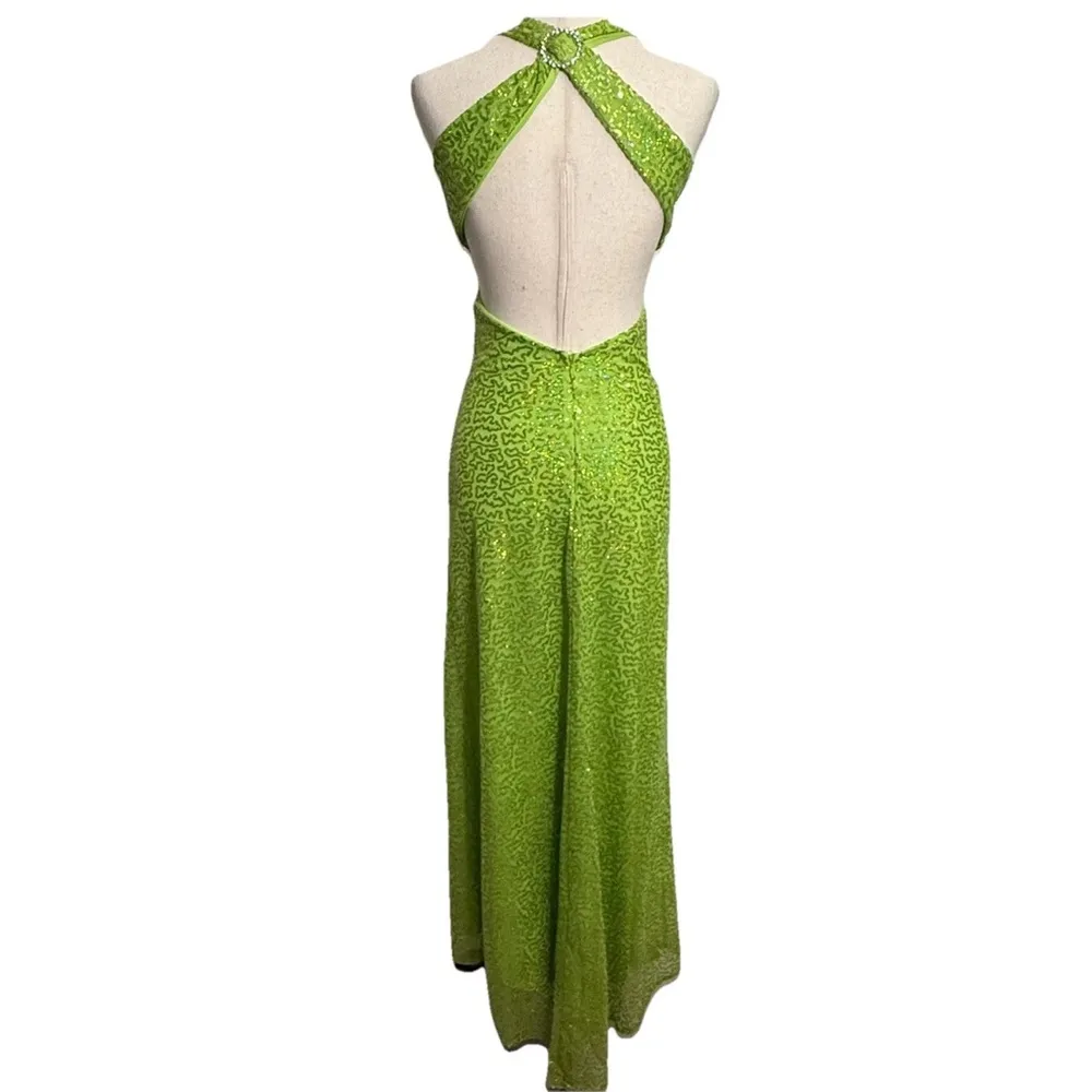 Zum Zum Green Sequin Halter Gown 1 XS XXS Prom Formal Low Open Back Mermaid Size undefined - Image 2