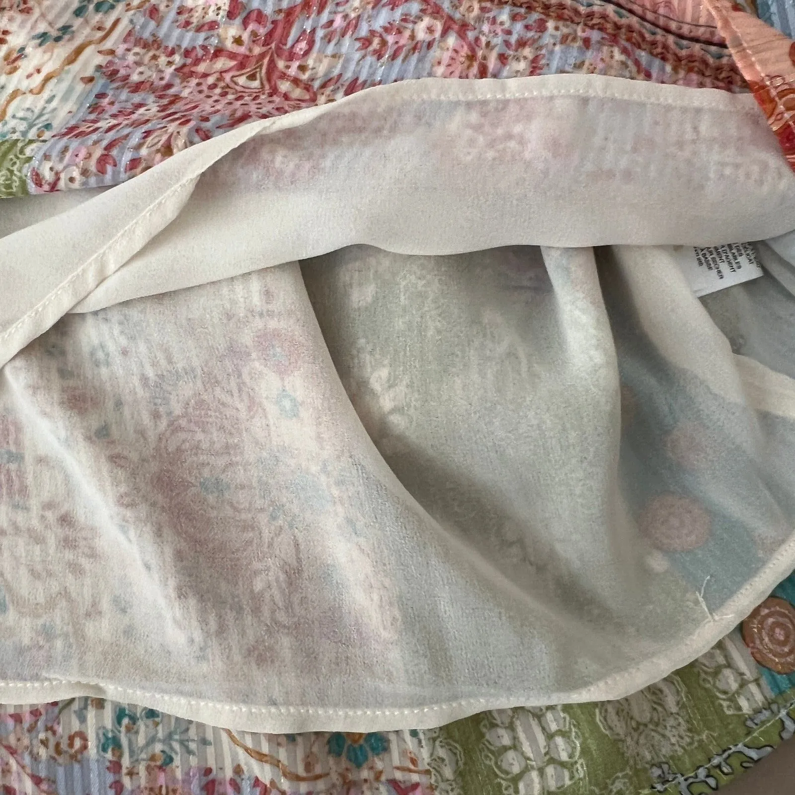 Maison d‘Amélie Pastel Flowy Peasant Top Floral Patchwork Boho Chic Hippie XS Green - Image 8