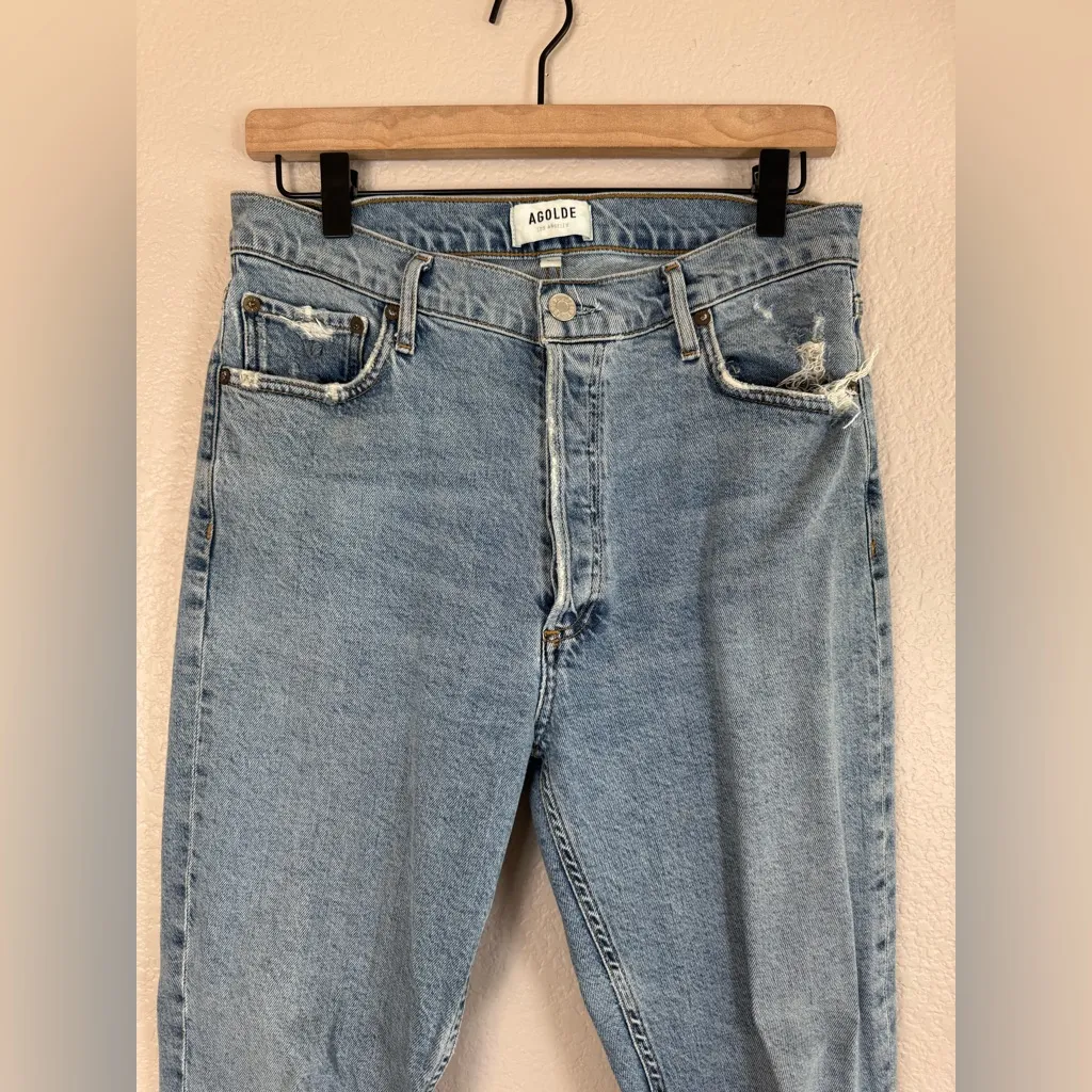 Agolde Nico High Rise Slim Jeans in Rooted size 29 Distressed Raw Hem $168 - Image 5