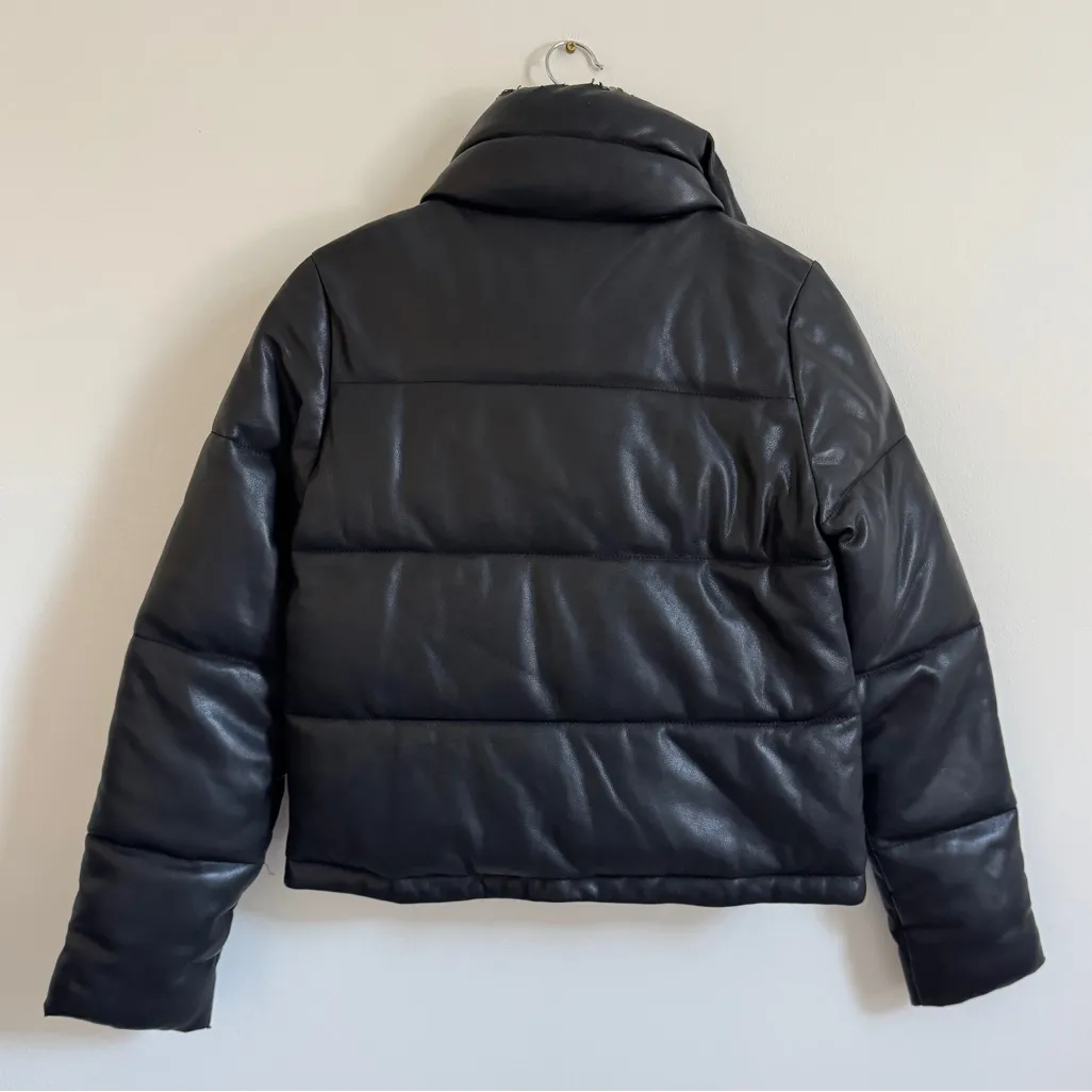 Abercrombie & Fitch Mini Leather Puffer Coat Size Small Black Vegan - Image 8