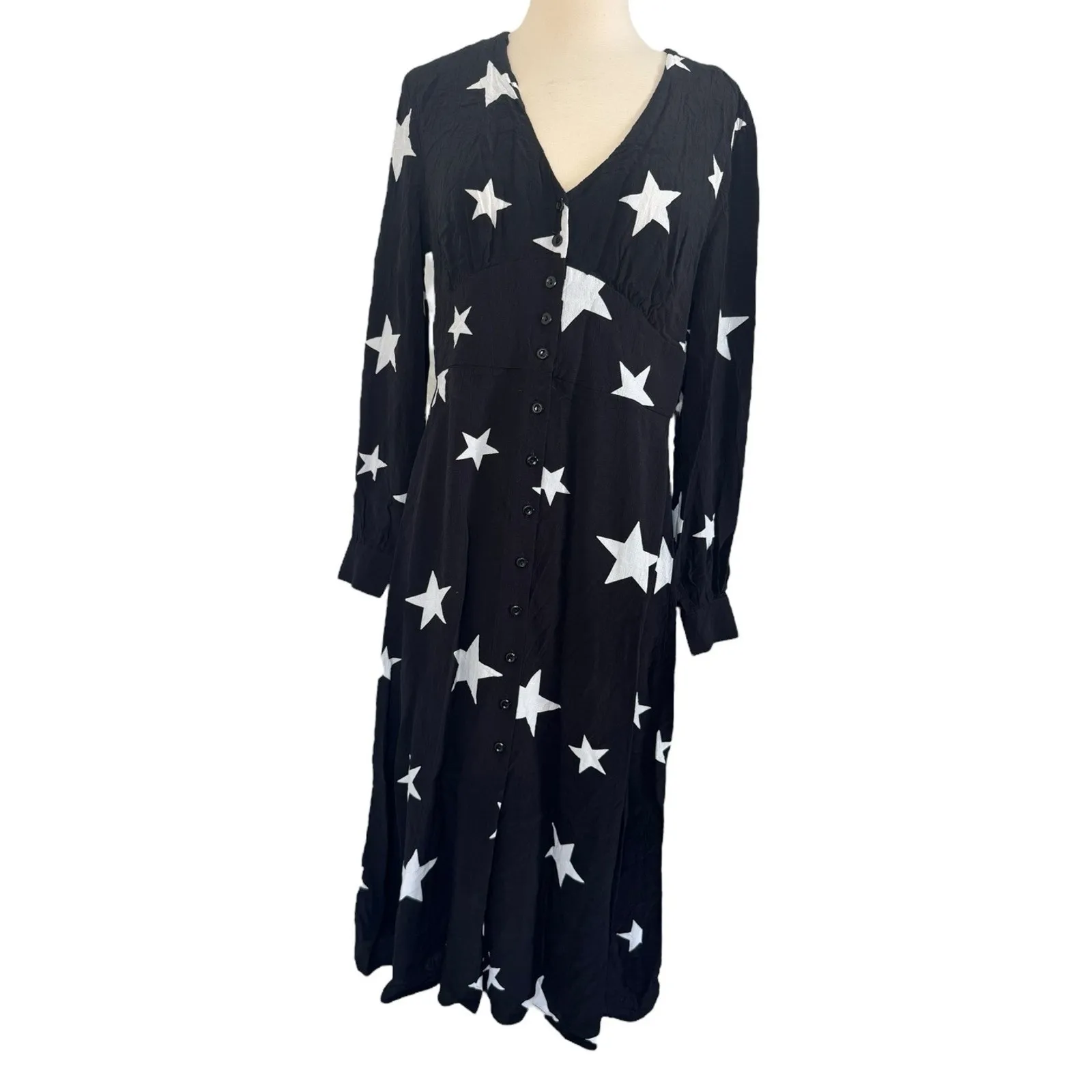NOBODY’S CHILD Black & White Star Siri Midi Dress Boho Chic Whimsical Goth Sz 8 - Image 3