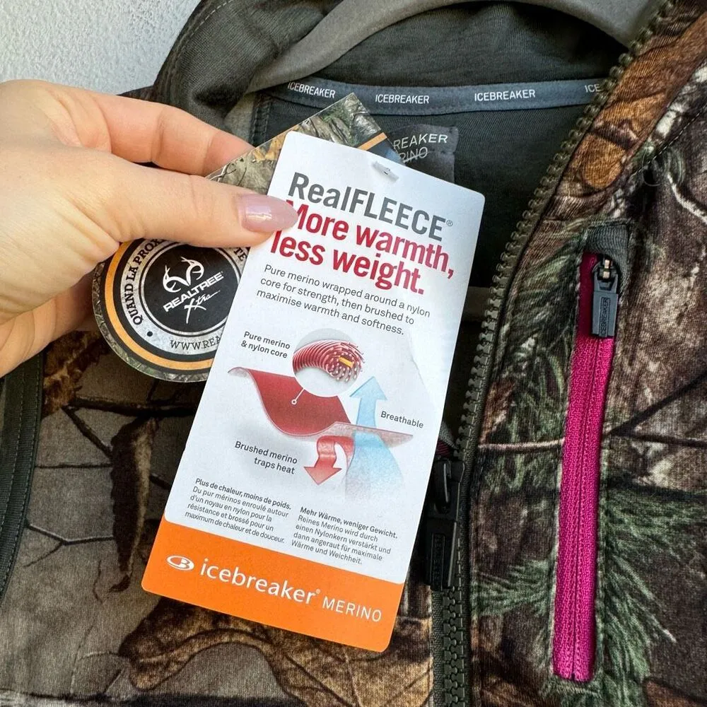 NWT icebreaker Merino Wool Cascade Vest Camouflage Base Layer Size Small Magenta Green - Image 4