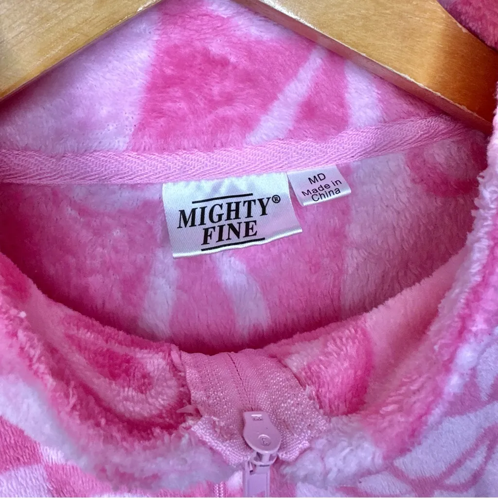 Mighty Fine Pink Bows Checkered Quarter Zip Teddy Pullover Jacket - Image 6