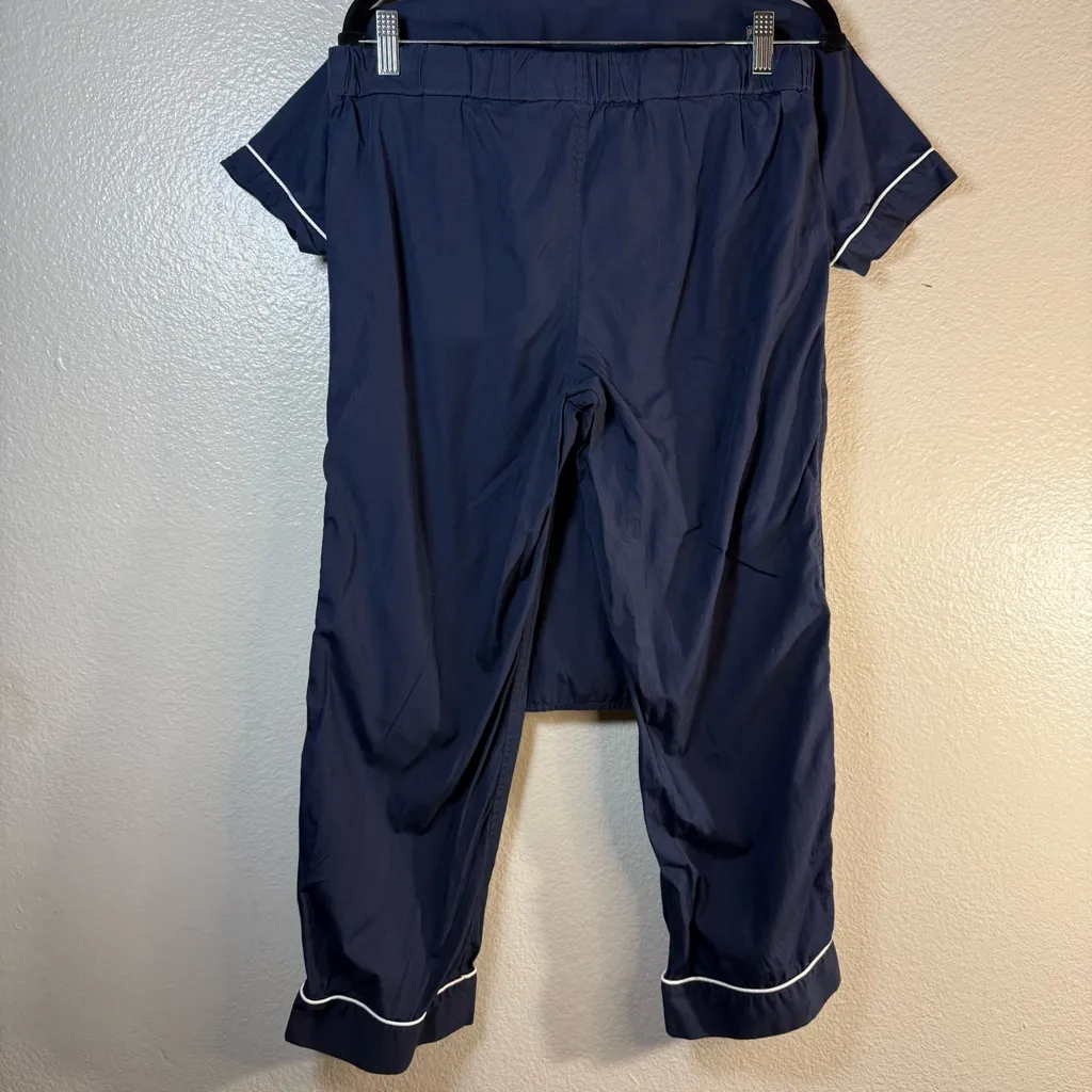 J.Crew dreamy cotton Navy Blue Pajama Set with White Trim Sz:S - Image 8