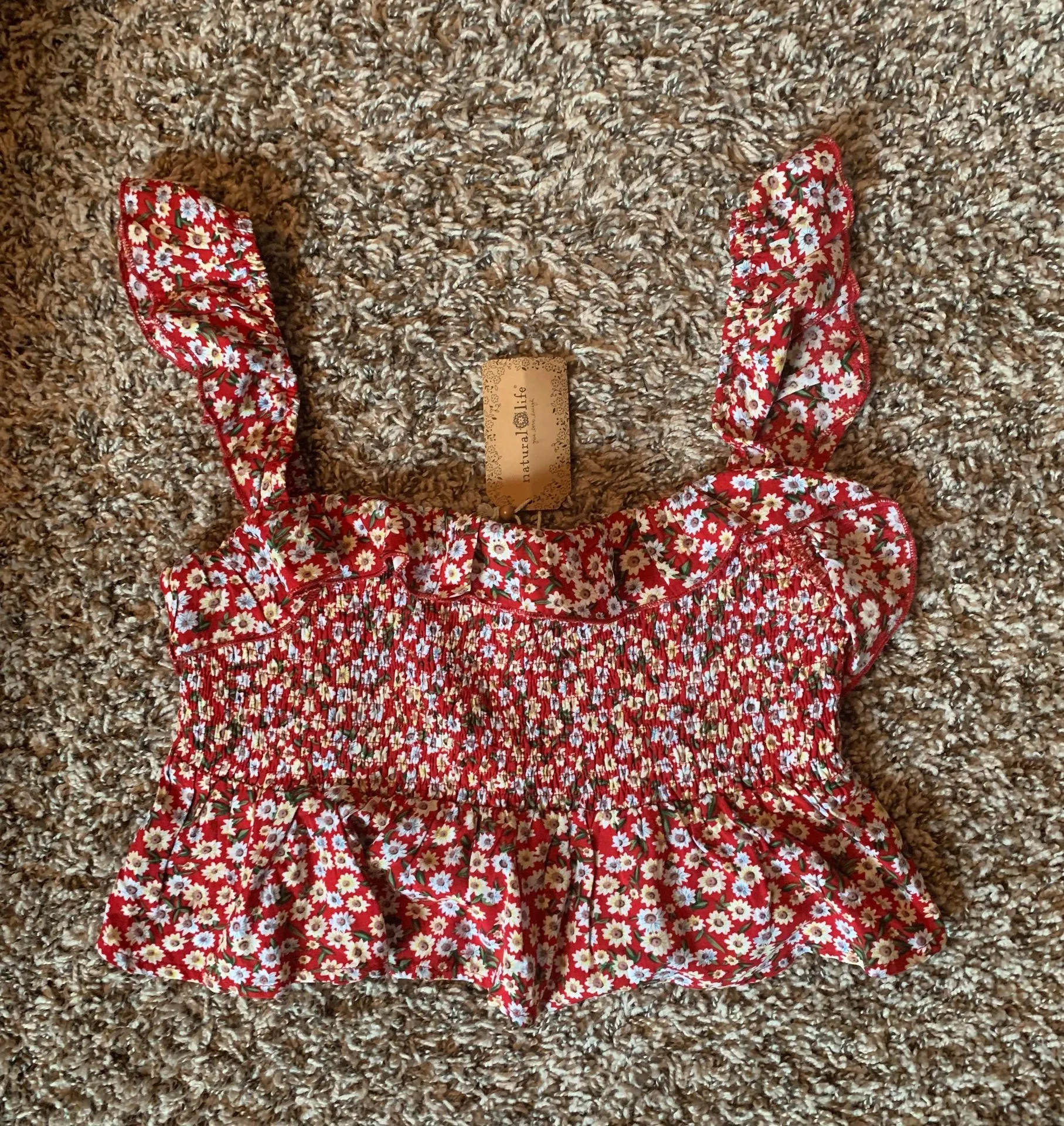 NWT  Red Floral Crop Top M - Image 3