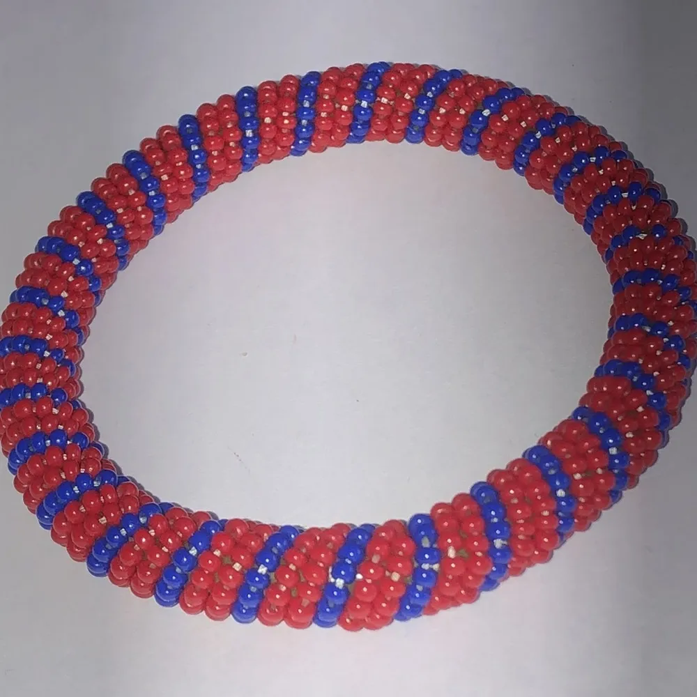 Red Blue Seed Bead Boho Beaded Bangle Bracelet - Image 6