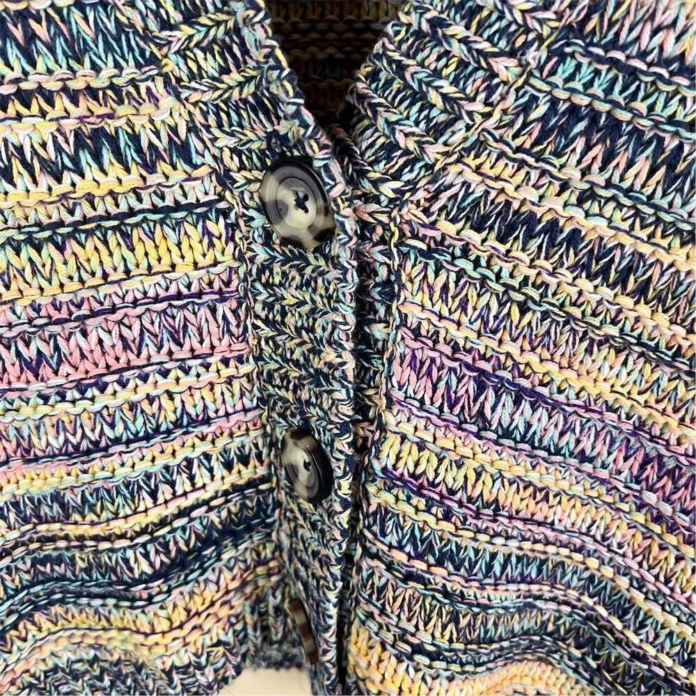 Abercrombie & Fitch Yellow Blue Marl Knit Crop Boxy Women's Size Medium Cardigan - Image 4