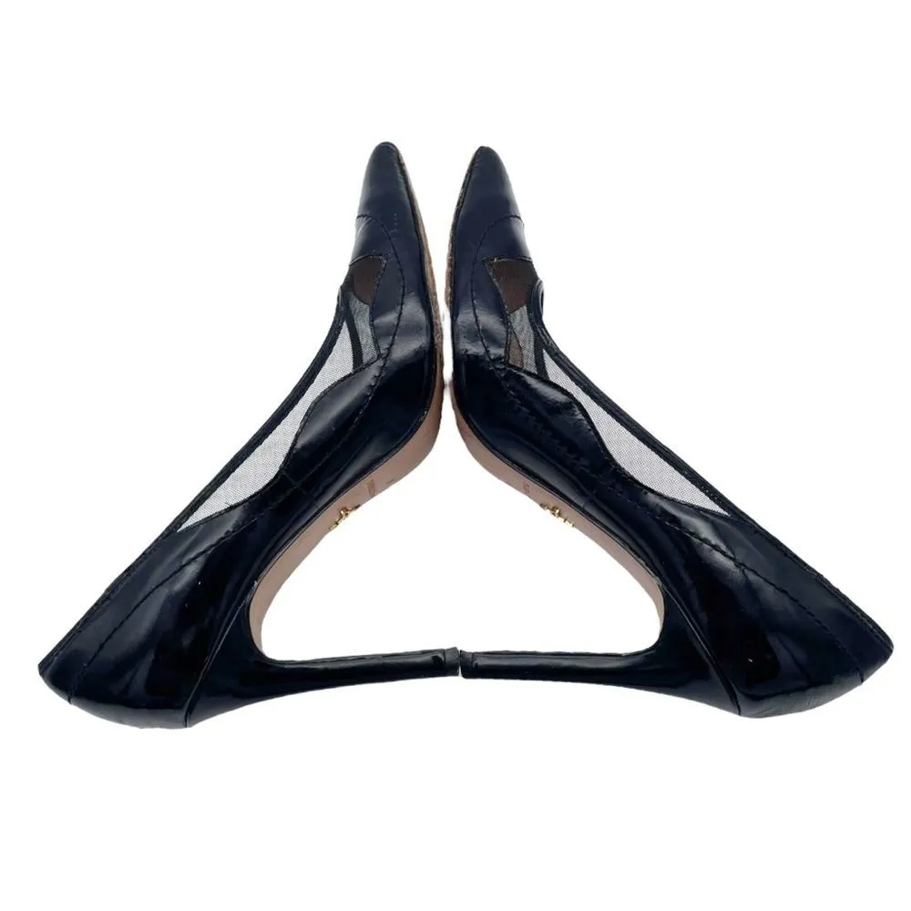Pour La Victoire Chantel Mesh Scallop Black Leather Pointed Toe Heels Size 8 - Image 13