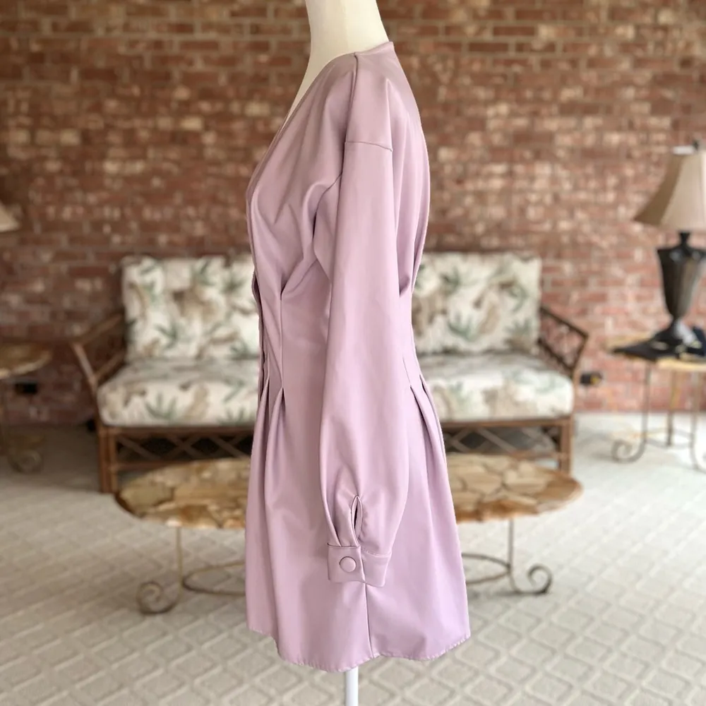Missguided Dress Faux Leather Skater Dress Lilac Purple NEW 4 Long Sleeve Party - Image 8