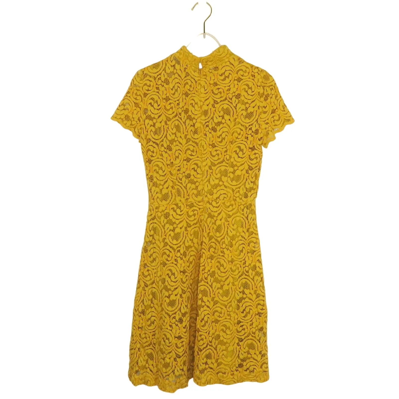 Zara Basic Yellow Floral A-Line Peter Pan Collar Mini Dress Small - Image 4