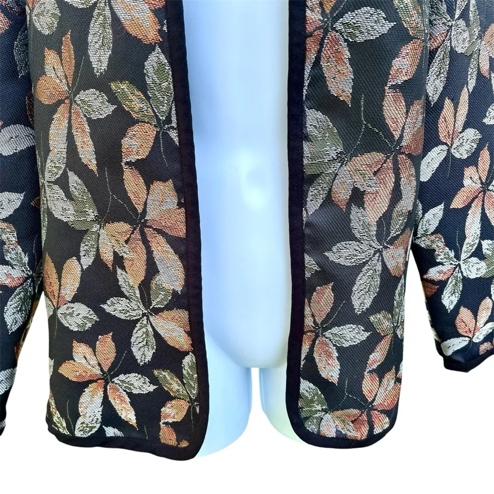 Vintage 1990’s Elisabeth Williams leaf print jacket Black Size L - Image 3