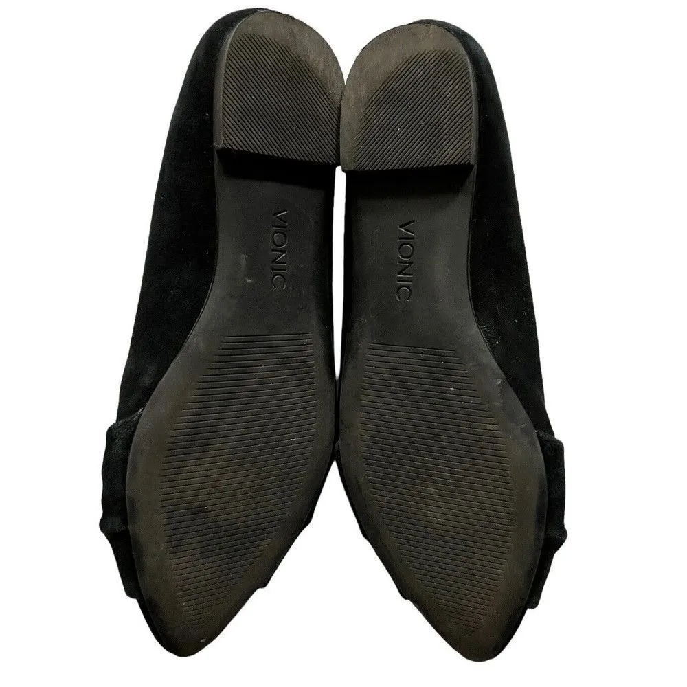 Vionic Gramercy Black Suede Leather Ballet Flats Pointed Toe With Bow Sz 8.5 - Image 6