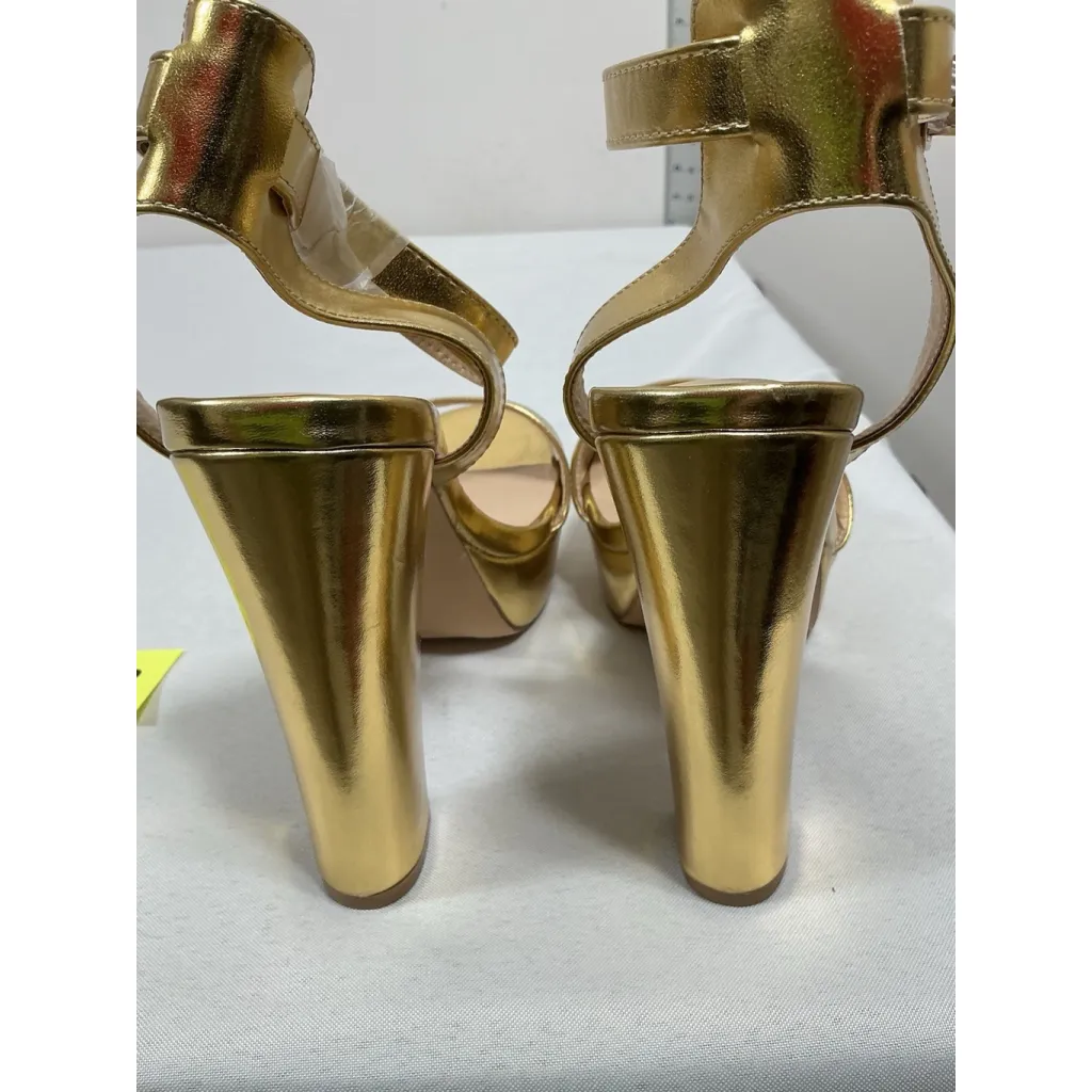 Womans NWOT Merumote Strappy Platform Sandals Size 8 Gold Buckle Strap Close - Image 5