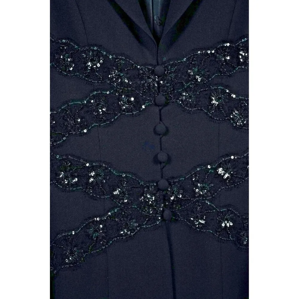 ESCADA Woman's Black Blazer Jacket Criss Cross Sequins Lace Button Front Size 36 - Image 3