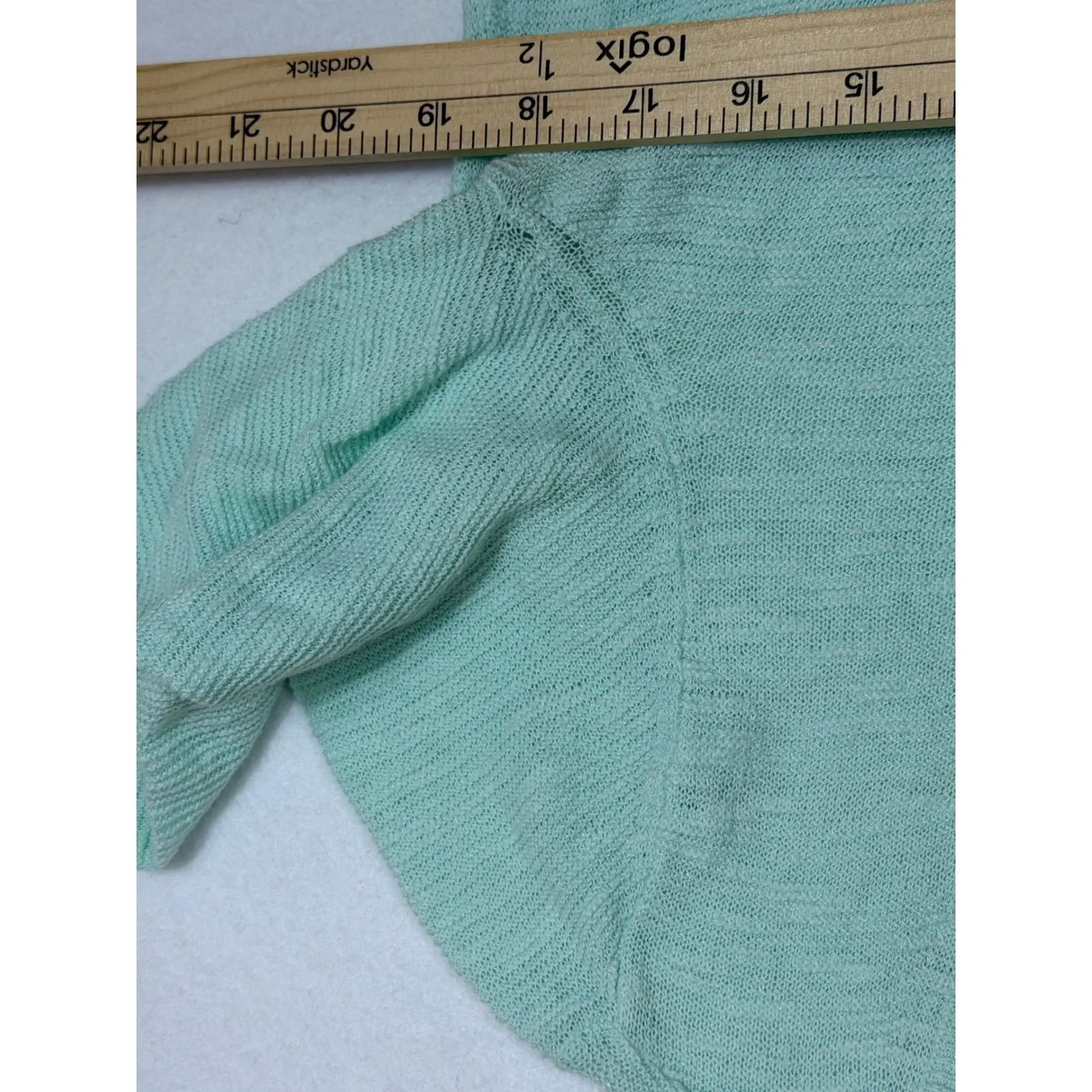 Eileen Fisher V Neck Lightweight Knit Sweater Mint Green LG Organic Linen Cotton - Image 5