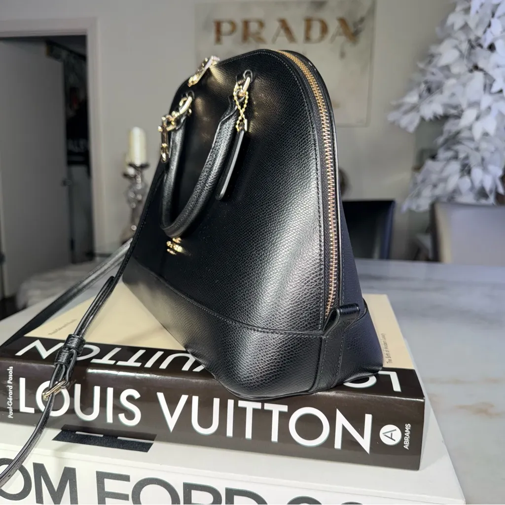 Coach Sierra Black Crossgrain Pebbled Leather Dome Satchel Crossbody Bag Womens - Image 5