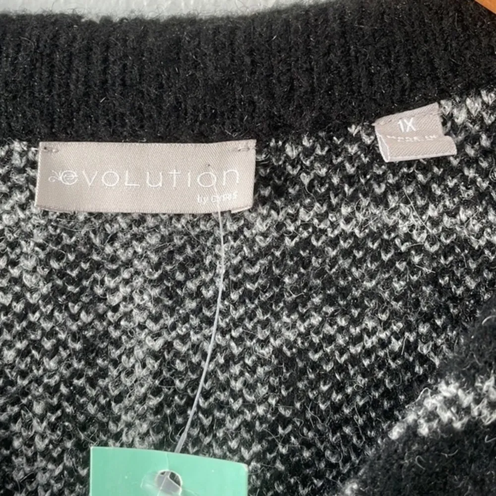 Evolution  by Cyrus Collarless Long Sweater Jacket/Cardigan‎ Black/White Size 1X - Image 2