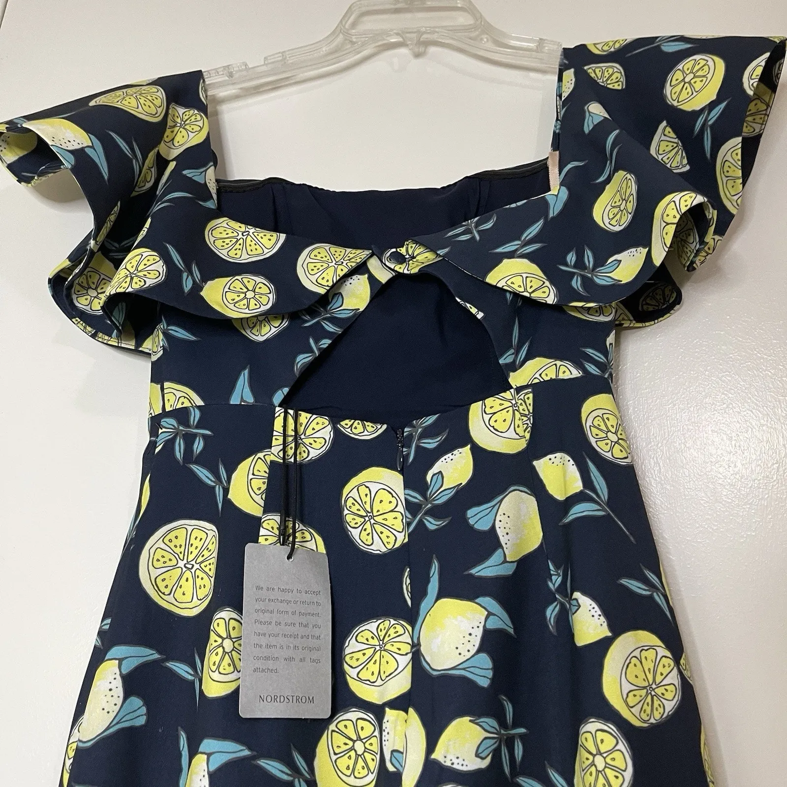 NEW! Fame and Partners Sasha Off the Shoulder Dress in Lemon Print size US 0 - Image 7