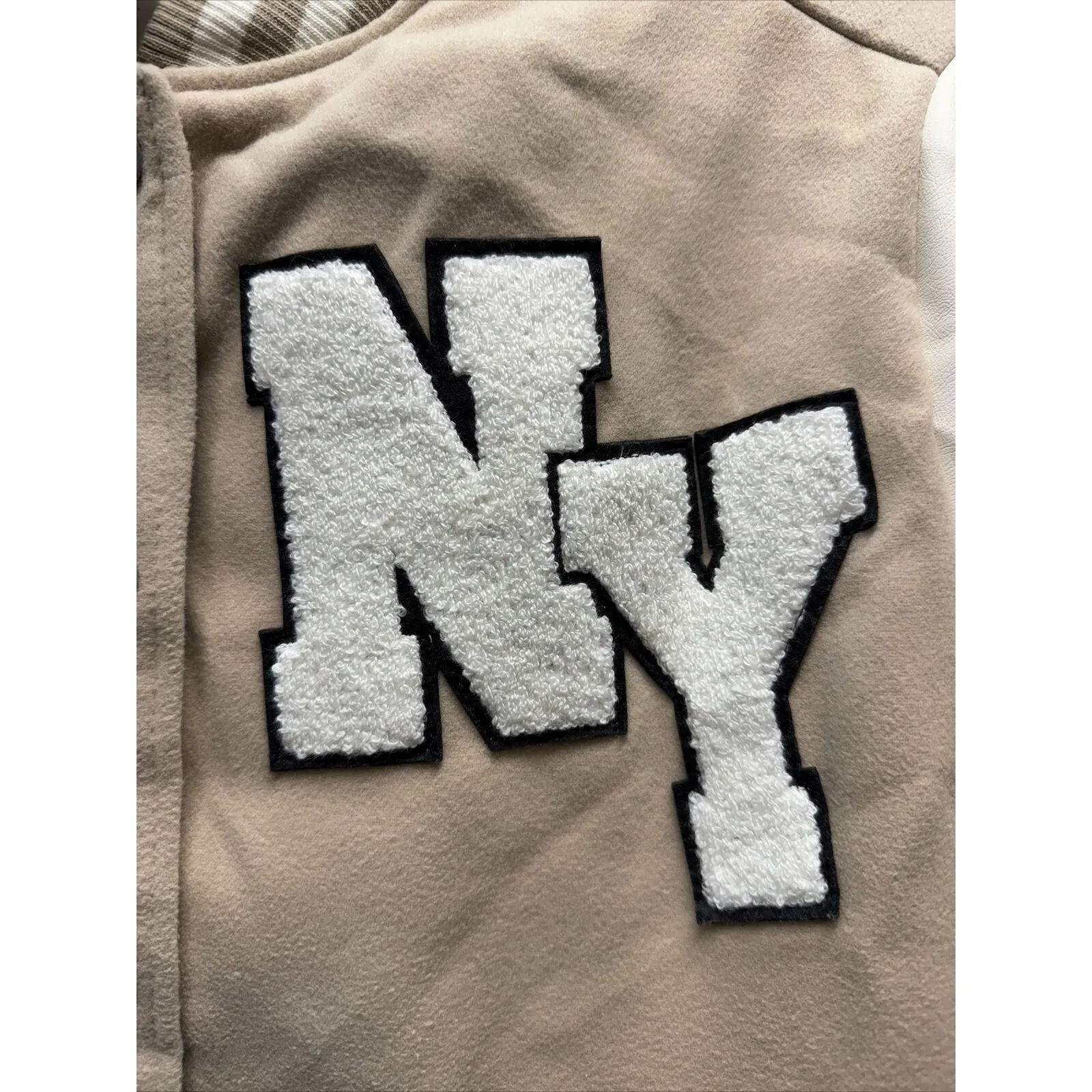 RSQ Varsity Lettermen Jacket Women Size Small Beige-Taupe With Ivory - Image 2
