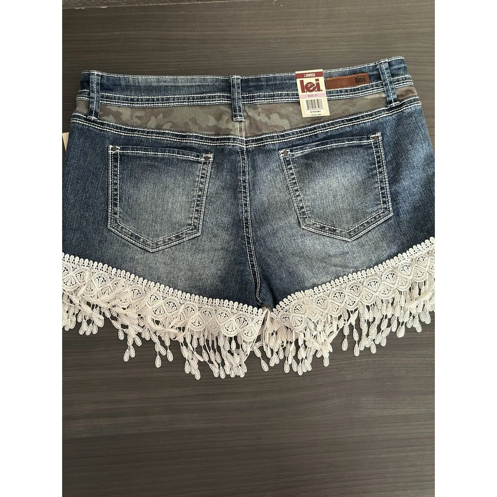 Vintage Lei Womens Size 11 Jean Shorts Boho Festival Camo Fringe‎ Bollywood NWT - Image 9