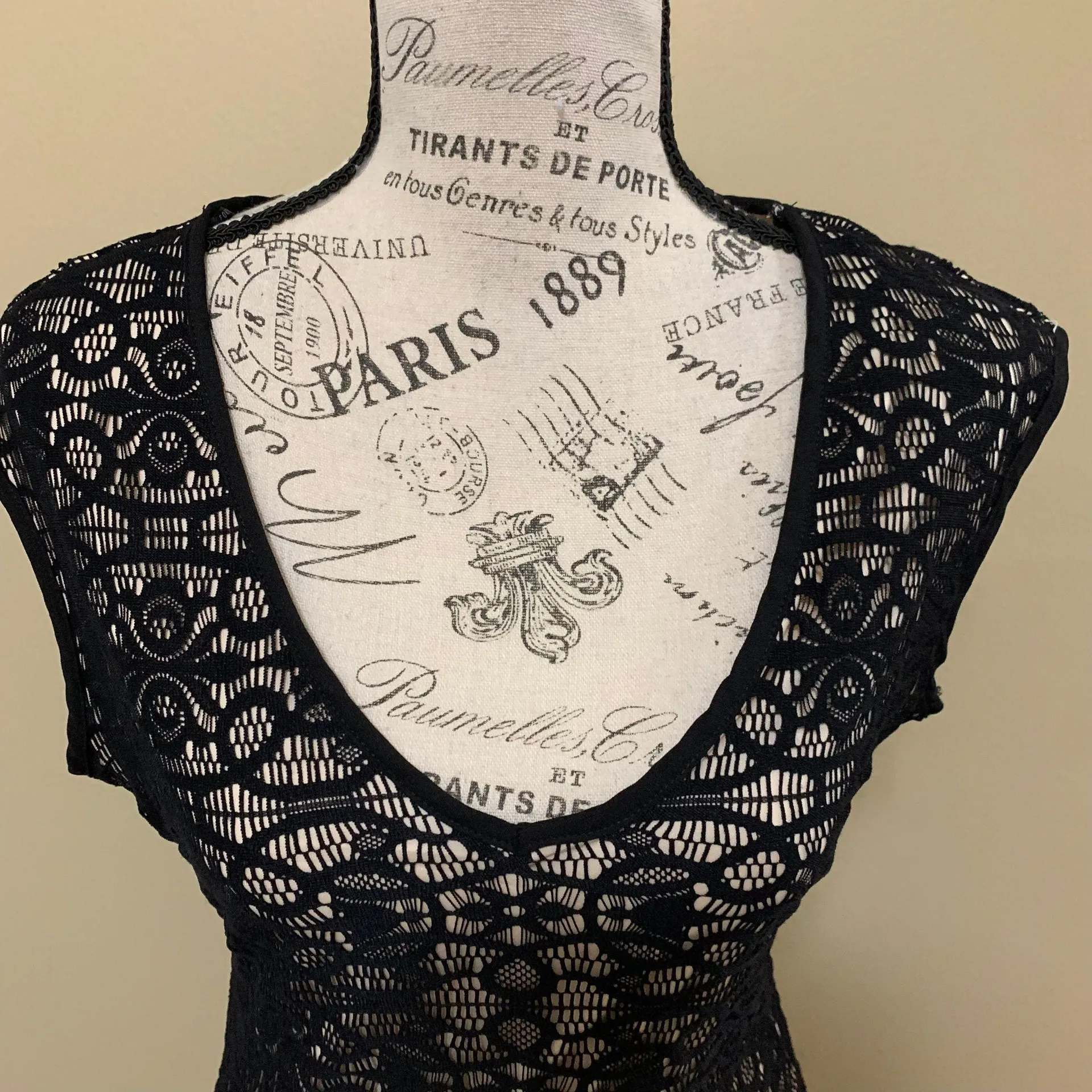 Black Lace Open Back Mini Dress - Image 2