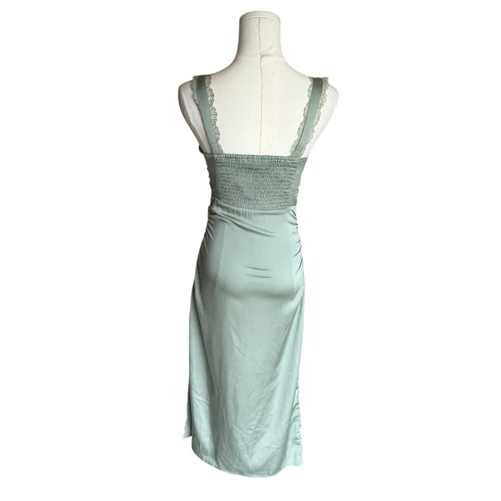 ASTR The Label - NWT Alva Ruched Lace Trim Midi Slip Dress Sage Green Sz S - Image 6