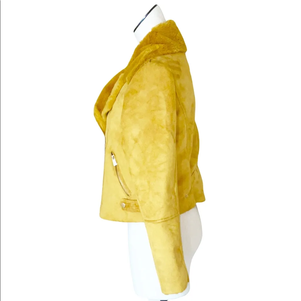 NWT Forever 21  Yellow Faux Fur-trim Moto Jacket - Image 7