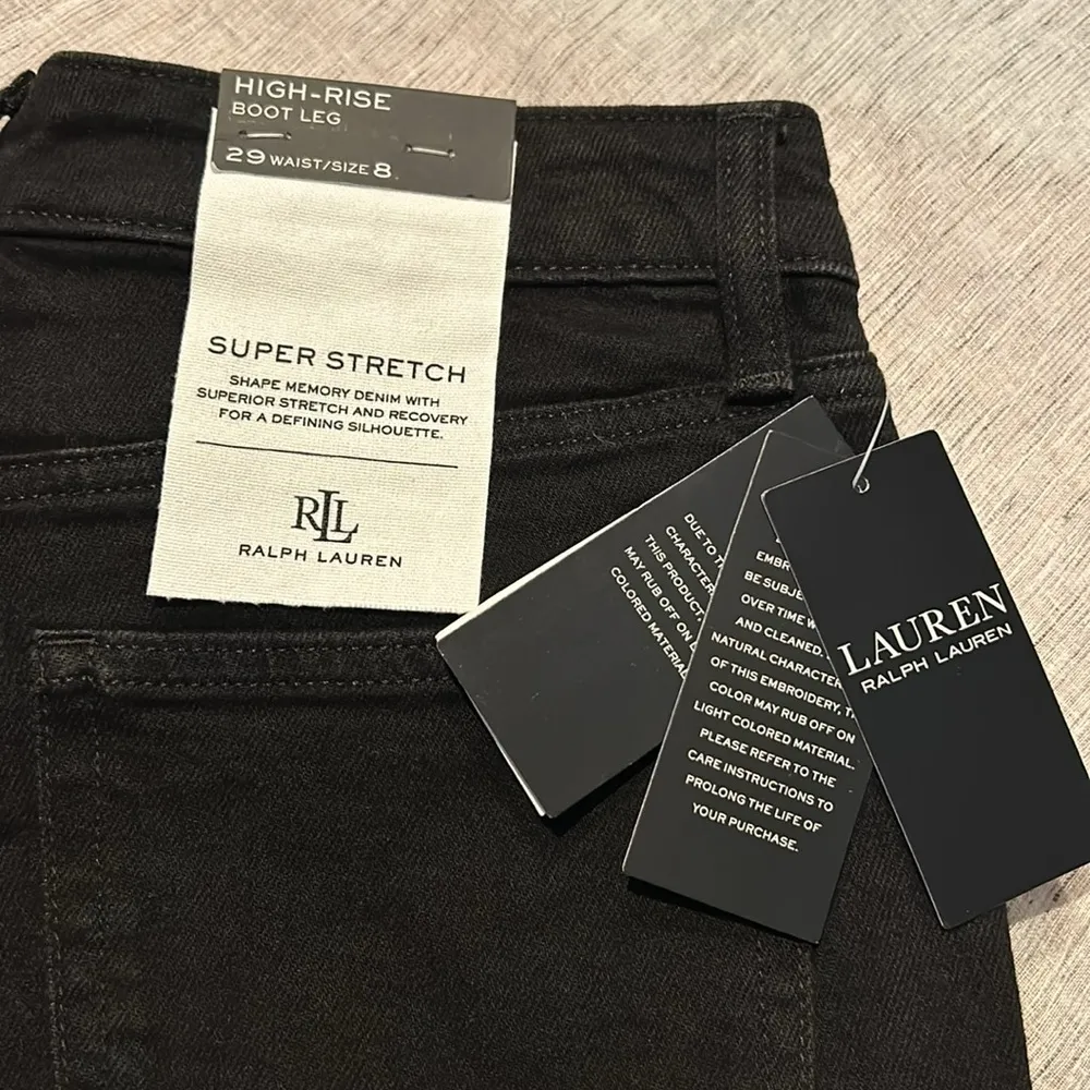 Lauren Ralph Lauren High Rise Flocked Print Bootcut Jeans Black Size 8 - Image 6