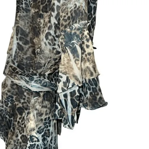 ALBERTO‎ MAKALI Semi Sheer Animal Print Rhinestone Belted Top Blouse EUC Small - Image 8