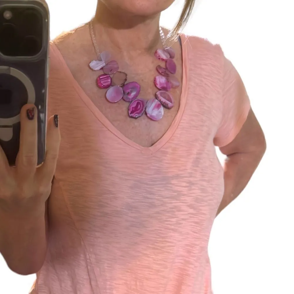 Barse Pink Slice Agate & Rose Quartz Sterling Silver Necklace - Image 3