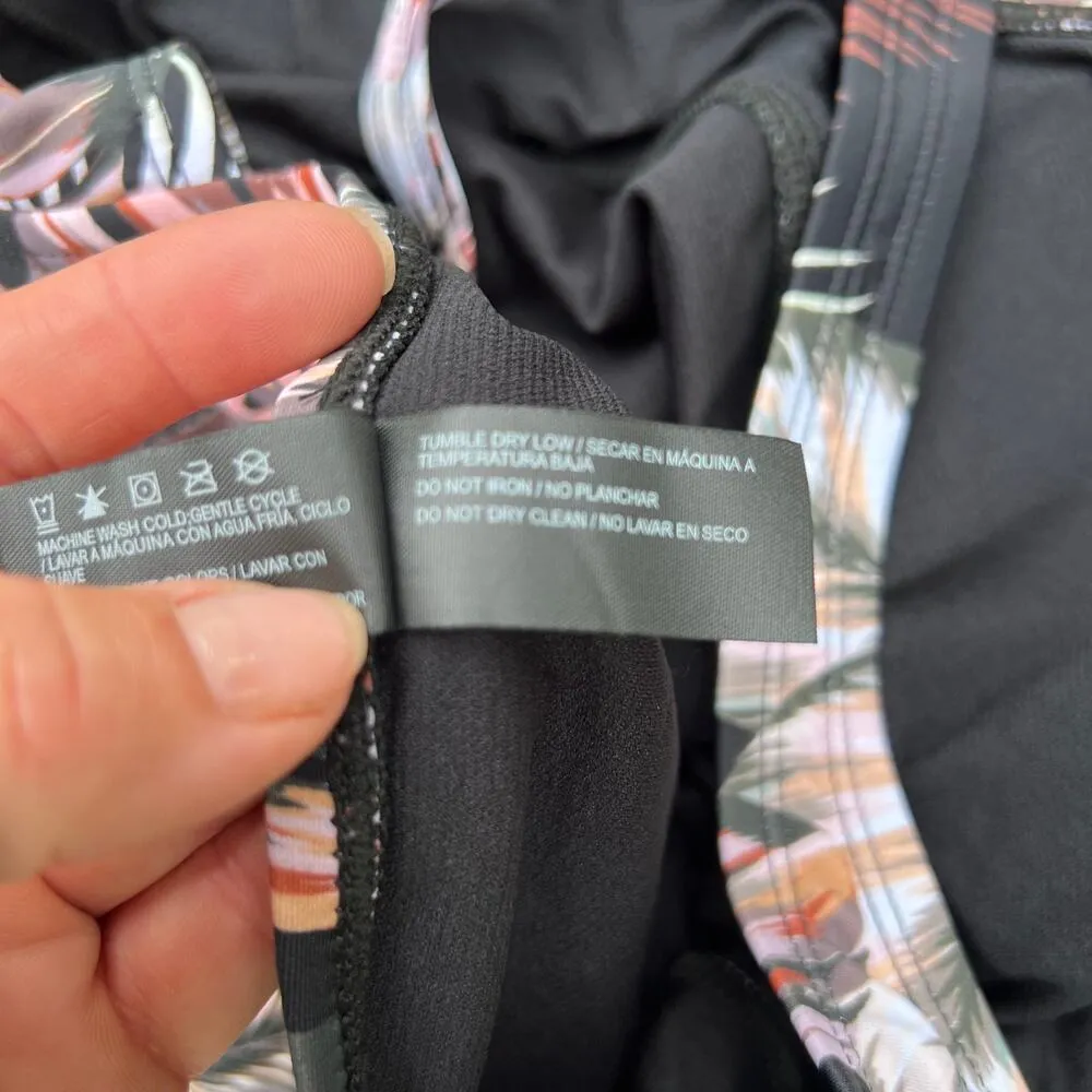 Hurley pink gray black palm leaf tropical cross back one piece swimsuit MEDIUM - Image 7