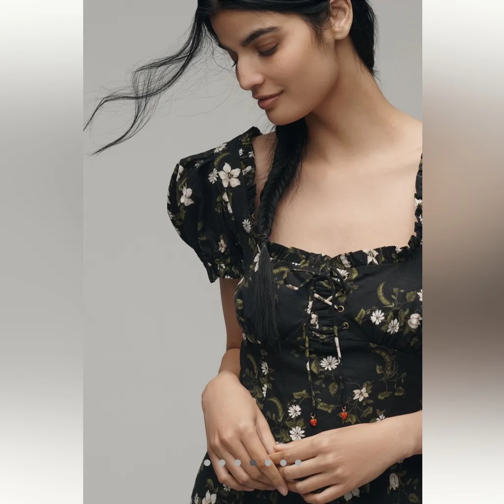 Anthropologie Maeve Linen Blend Puff-Sleeve Sweetheart Midi Dress - Image 4