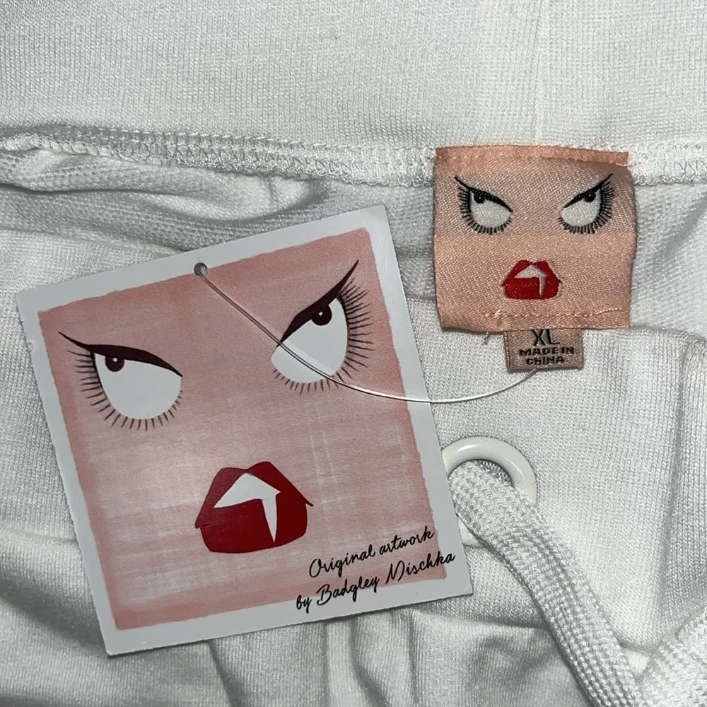 Badgley Mischka NWT Sz XL White Elastic Waistband French Terry Jogger Sweatpants - Image 5