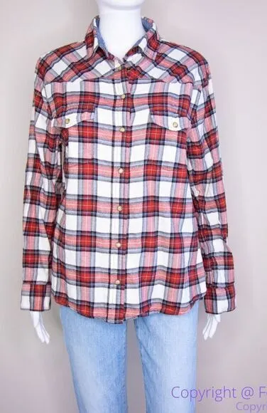 JACHS Girlfriend women's red and white plaid button down shirt, size M - Image 1