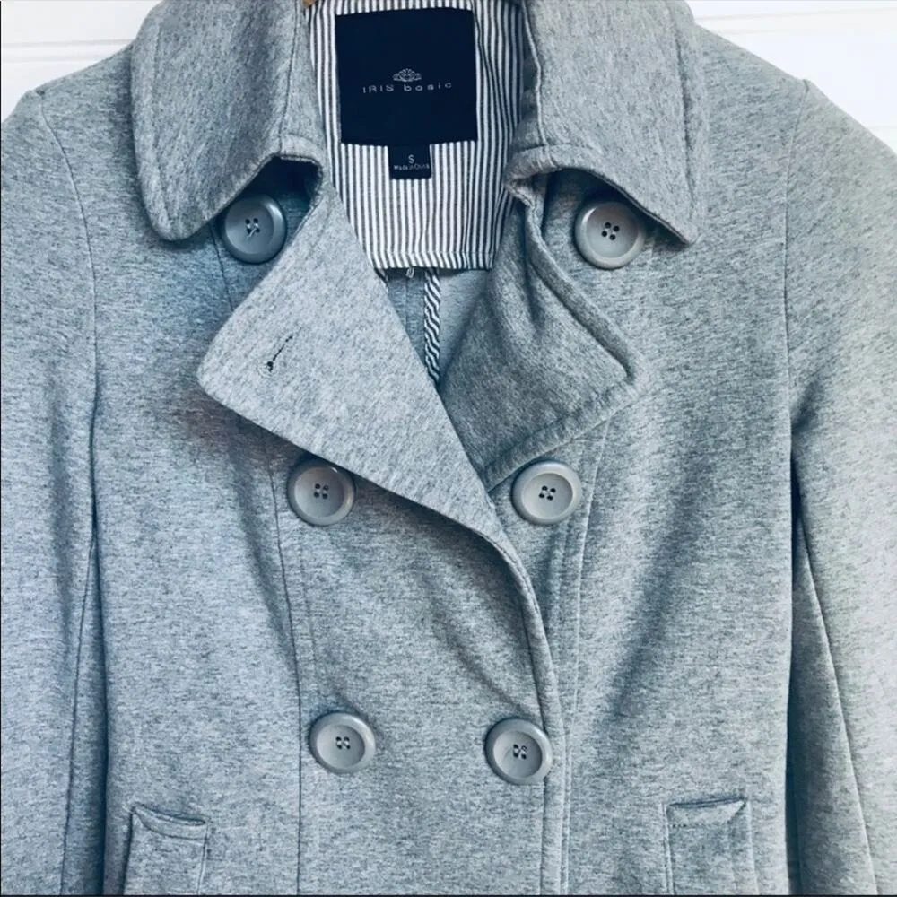 IRIS BASIC blazer women's small double breasted cropped stretch gray pockets - Image 3