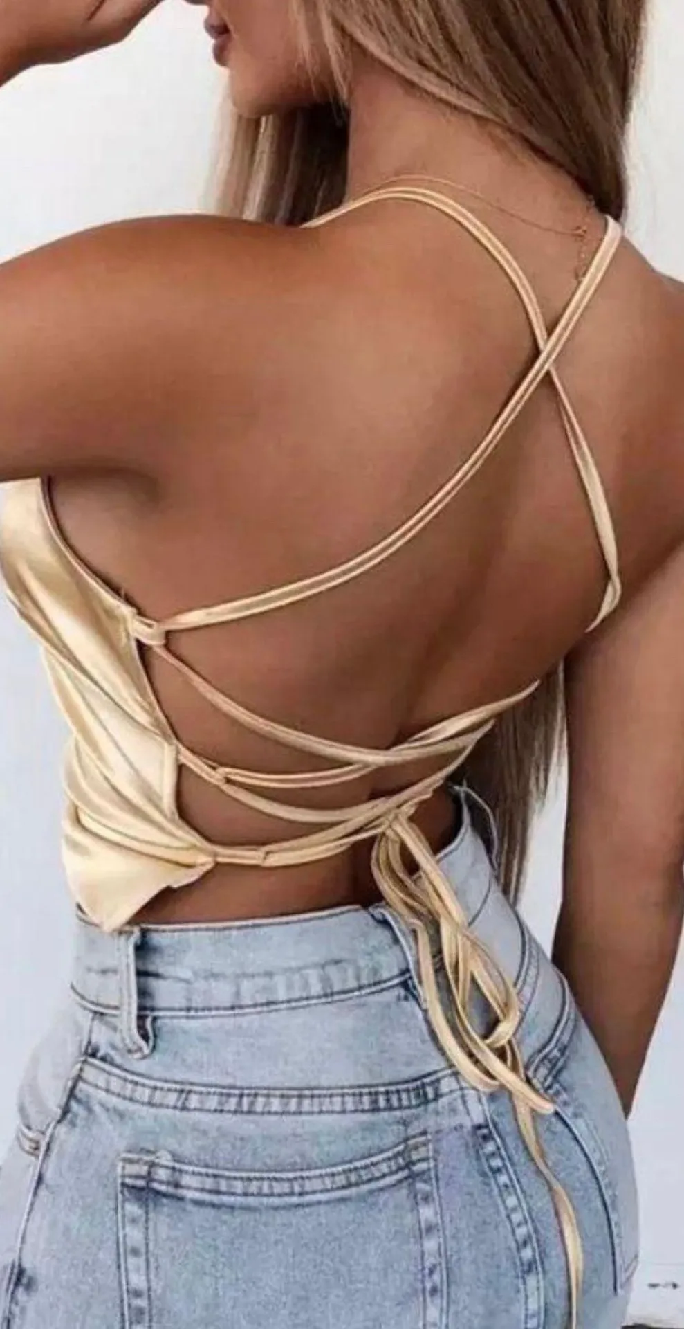 PINK Satin Silk Backless Crop Top Size M - Image 2