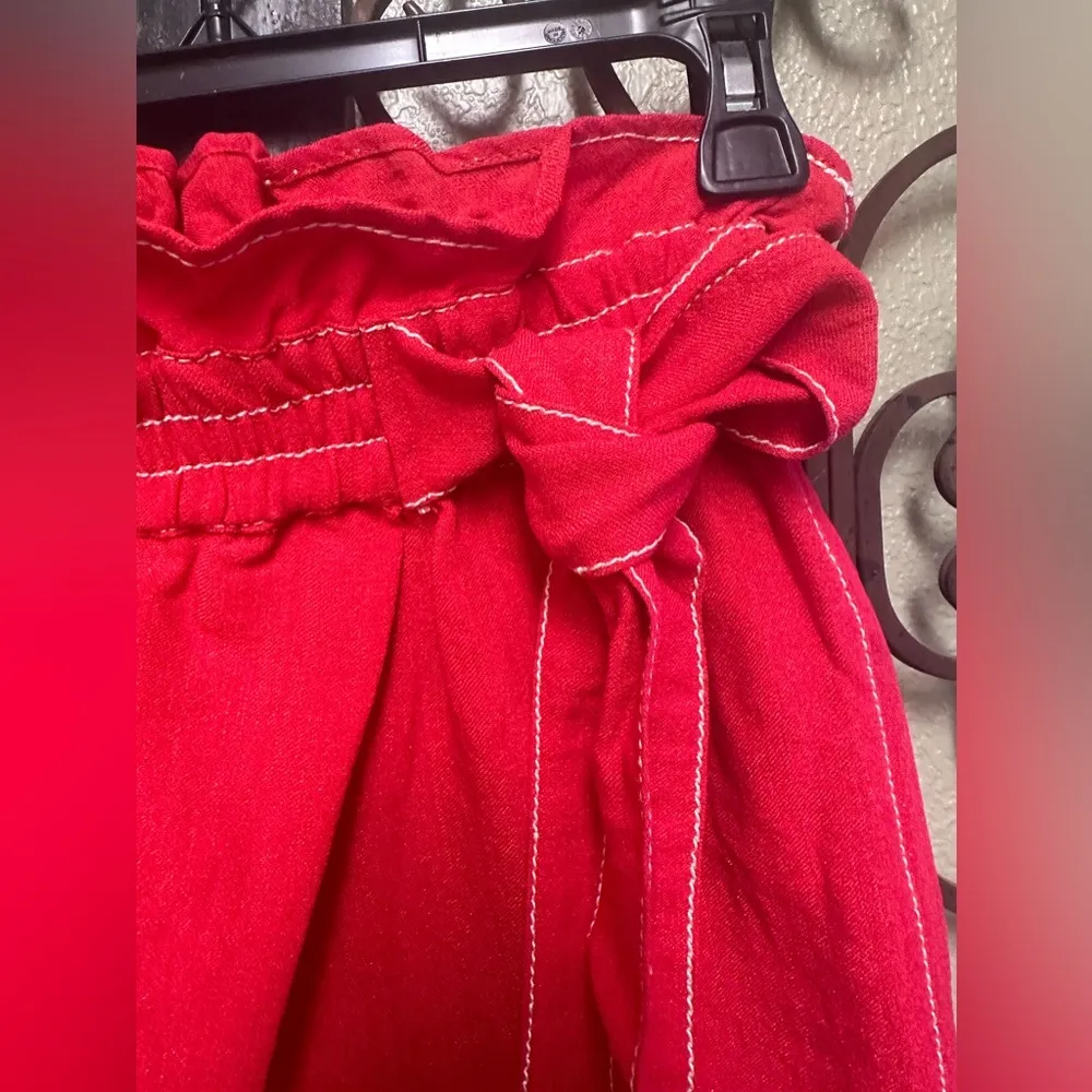 Moon River red high rise elastic ruffle waist front overlay pull on pants - Image 6