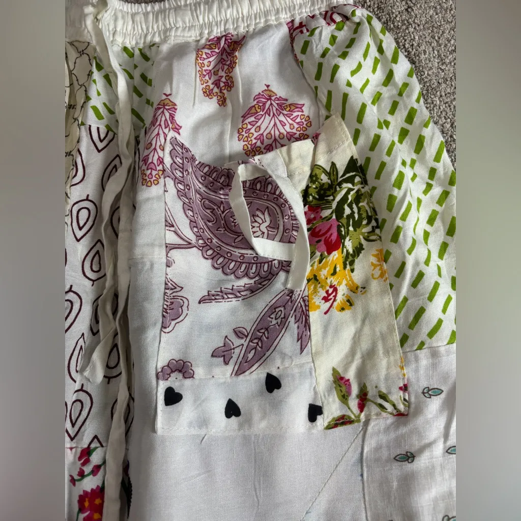White Patchwork Harem Pants, Boho Hippie Harem Pants, Wide Leg Bohemian Pant Size M - Image 8