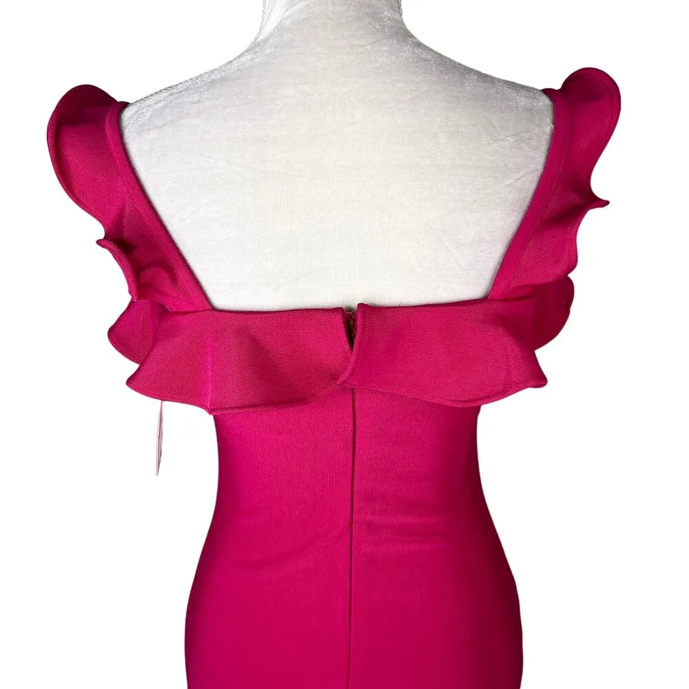 Guess Bodycon Dress 4 Ruffles Fuchsia Berry New - Image 5