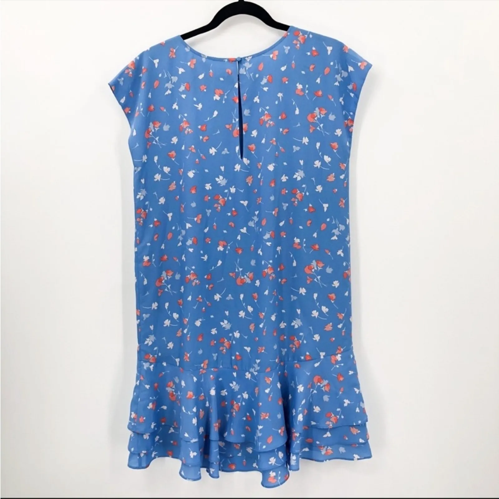 Joie Coreen Blue Floral Drop Waist Mini Summer Dress Cap Sleeves Keyhole NEW - Image 3