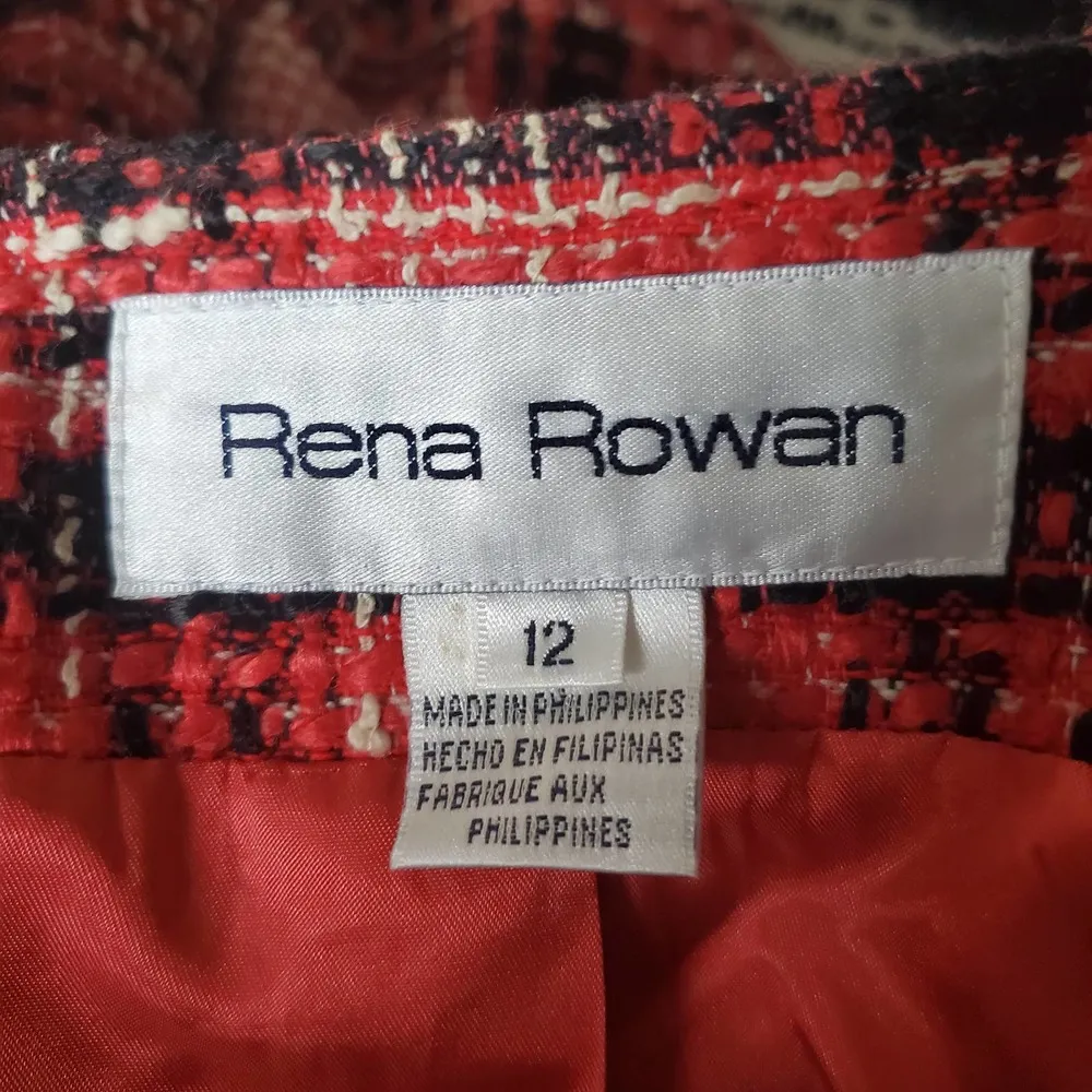 Rena Rowan Red Black Tweed Zip Up Lined Blazer Jacket Size 12 - Image 7