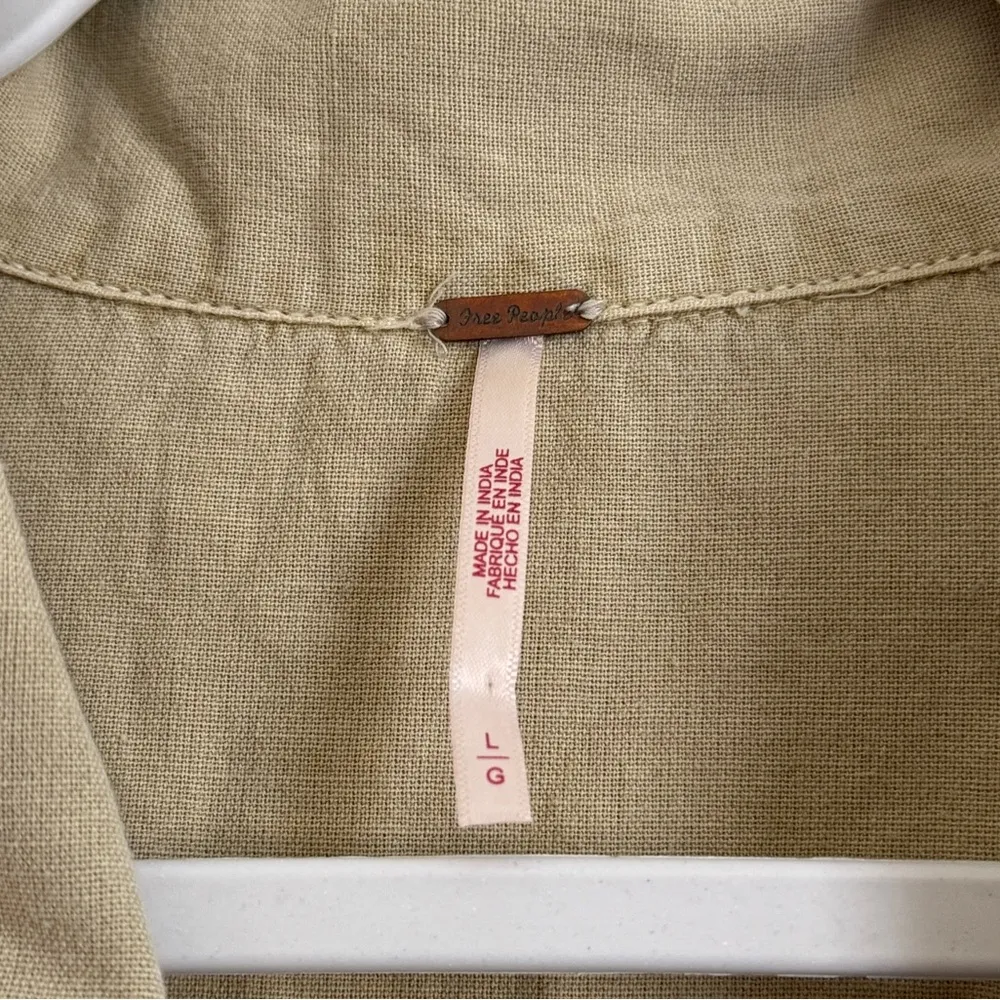 Free People Quinn Coverall Size Large Jumpsuit in Thistle Seed Green Boho Linen - Image 5