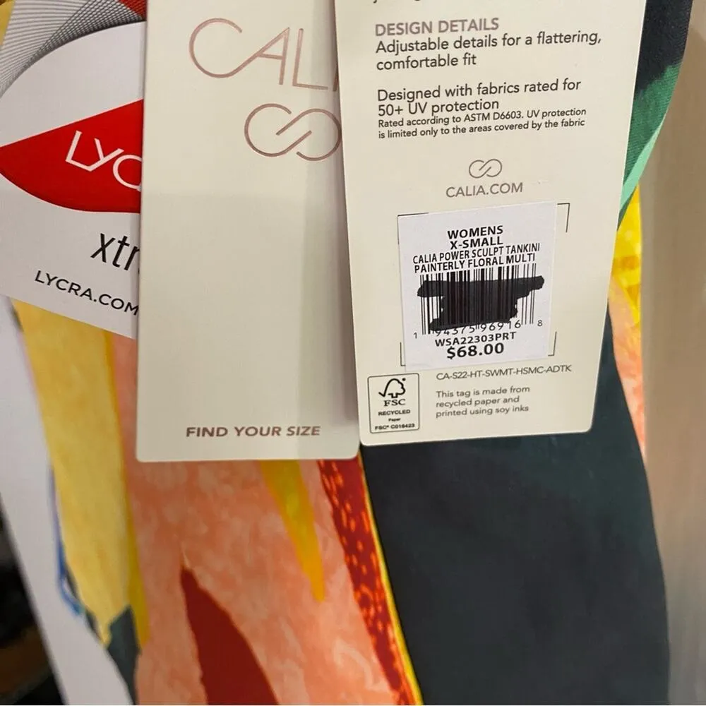 Calia NWTs Power Support Tankini Top Painterly Floral Print size XS UPF 50+ Yellow - Image 11