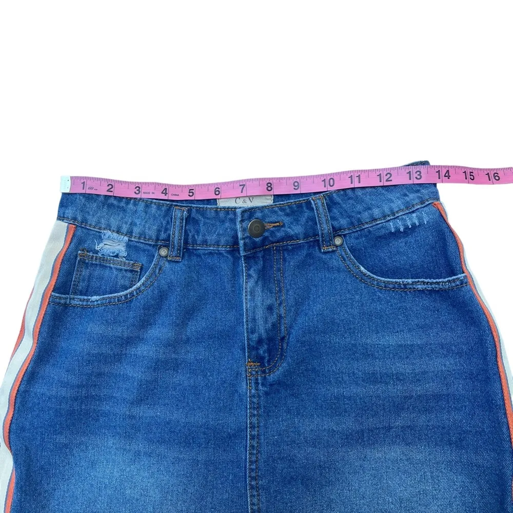 Chelsea & Violet Retro Side Stripe Denim Mini Jean Skirt, Sz 26 - Image 9