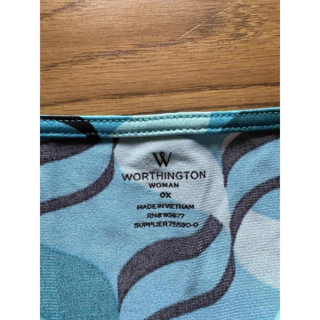 Worthington Women Size OX Short Sleeve Runched Round Neck Blouse‎ Lightweight - Image 3